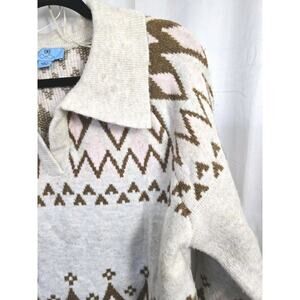 Cece Cozy Fair Isle Sweater Soft Pink, Brown, Oatmeal Sz L
